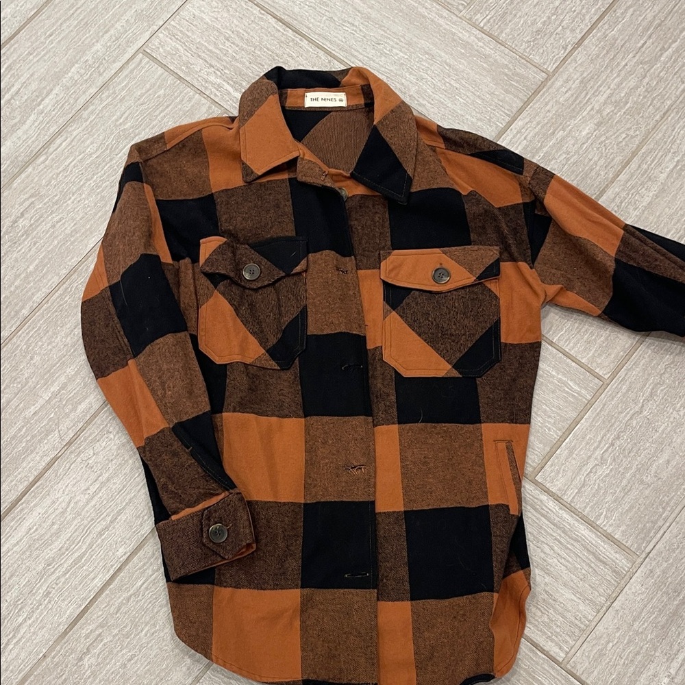 Orange and Black Plaid Shirt Jacket